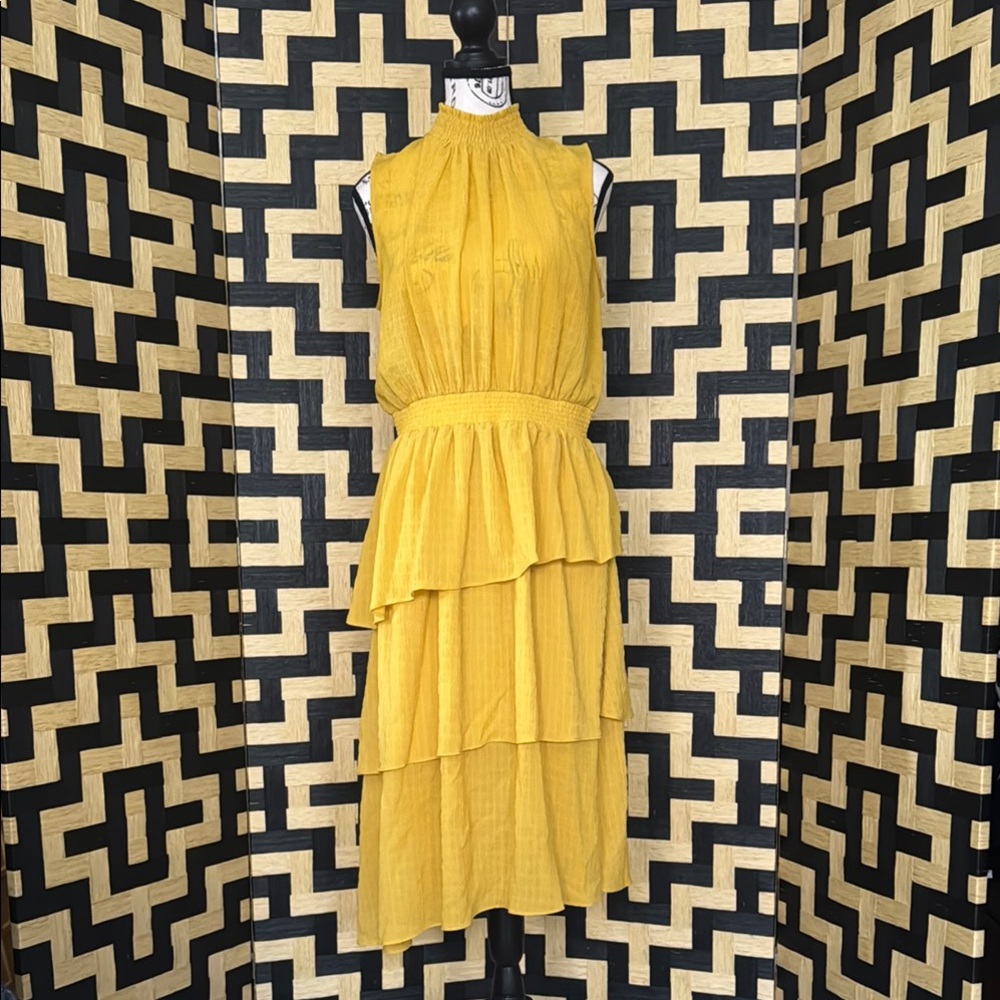 RACHEL Rachel Roy Yellow Asymmetrical Tiered Sundress